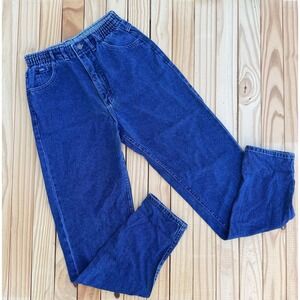 Vintage Lee Elastic High Rise Size 10 Long Union Made In USA Blue Jeans MR 90s